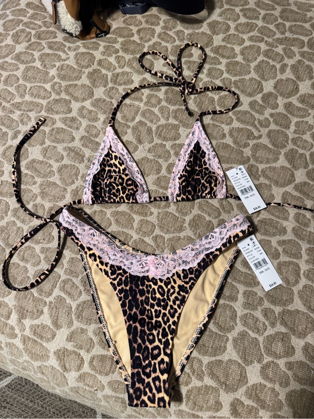 PacSun Leopard Print Bikini with Pink Lace Trim